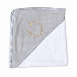 Toalla Capucha - Blanco con Beige