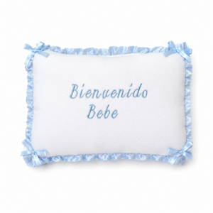 Almohadita Bienvenido Bordado Blanco con Celeste