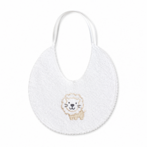 Babero Toalla Bordado- Leon - Blanco con Beige