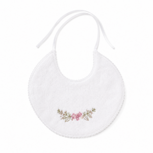 Babero Toalla Bordado- Flor -Blanco -Rosa
