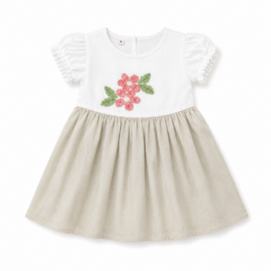 Vestido Lino Bordado Natural Beige