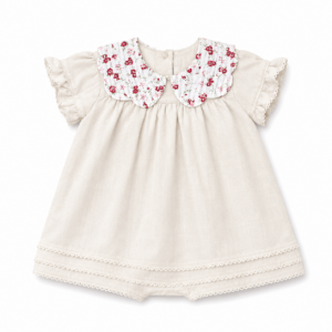 Vestido Mariana Beige con Rojo