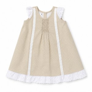 Vestido Español Smock Beige Blanco Motas