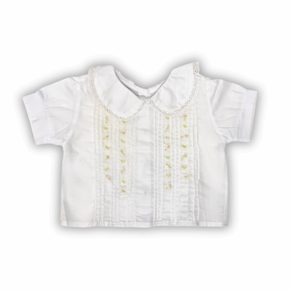 Camisa Mangas cortas cuellito alforzita Blanco
