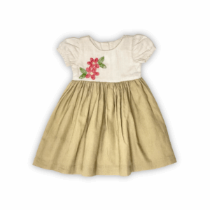 Vestido Lino Bordado Natural Beige